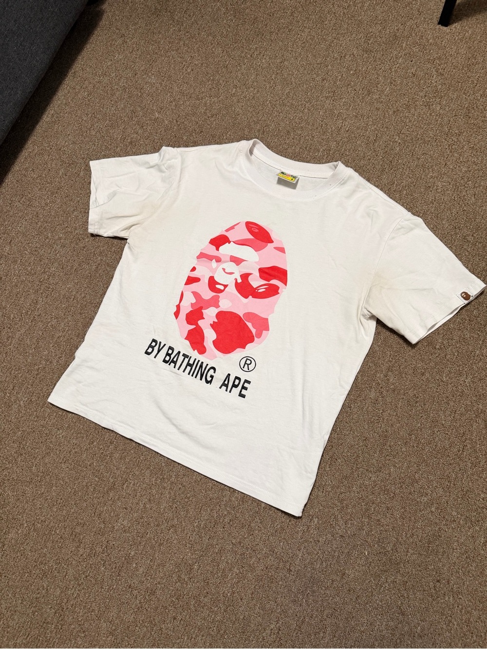 White Bape T-Shirt with Pink Camo Logo